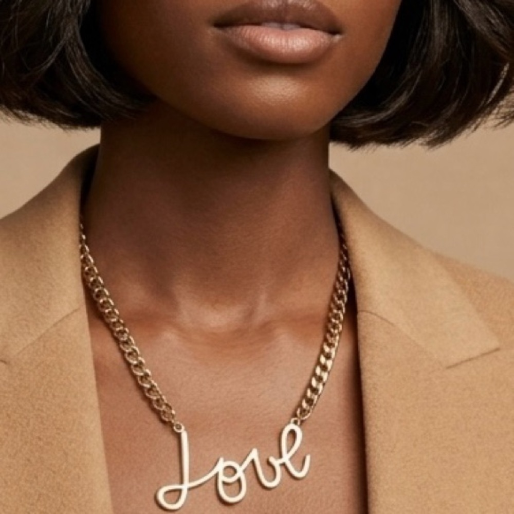 Gold 'Love' Script Pendant Necklace - Designer Style